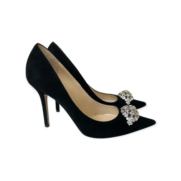 Jimmy Choo 100 Embellished Suede Pump Black - Picture 2 of 8